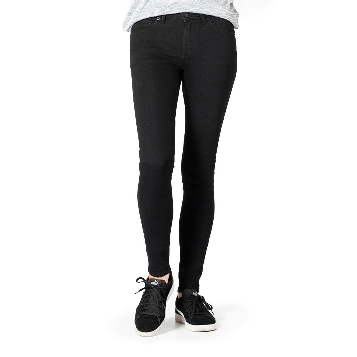 DUER Performance Medium Waist Skinny Jeans Damen WLF9A010-PerformanceDenimSkinny-Black-100-FR-onbody