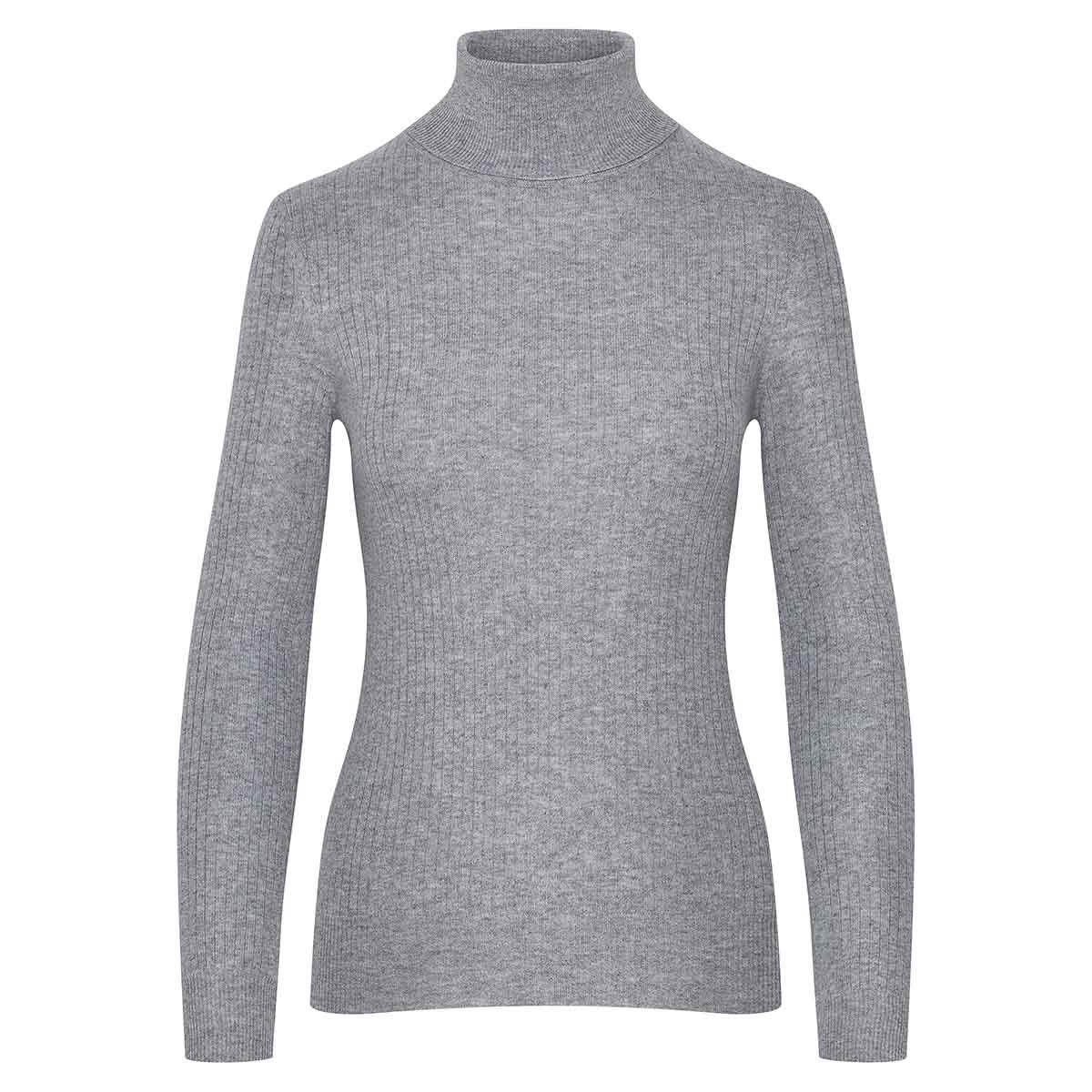 Café du Cycliste Nicole Rippstrick Rollkragenpullover Damen Cafe_du_Cycliste-Nicole_Ribbed_Merino_Roll_Neck-grey_melange-1, Bekleidung, Langarm, Ärmel, Mantel, Pullover
