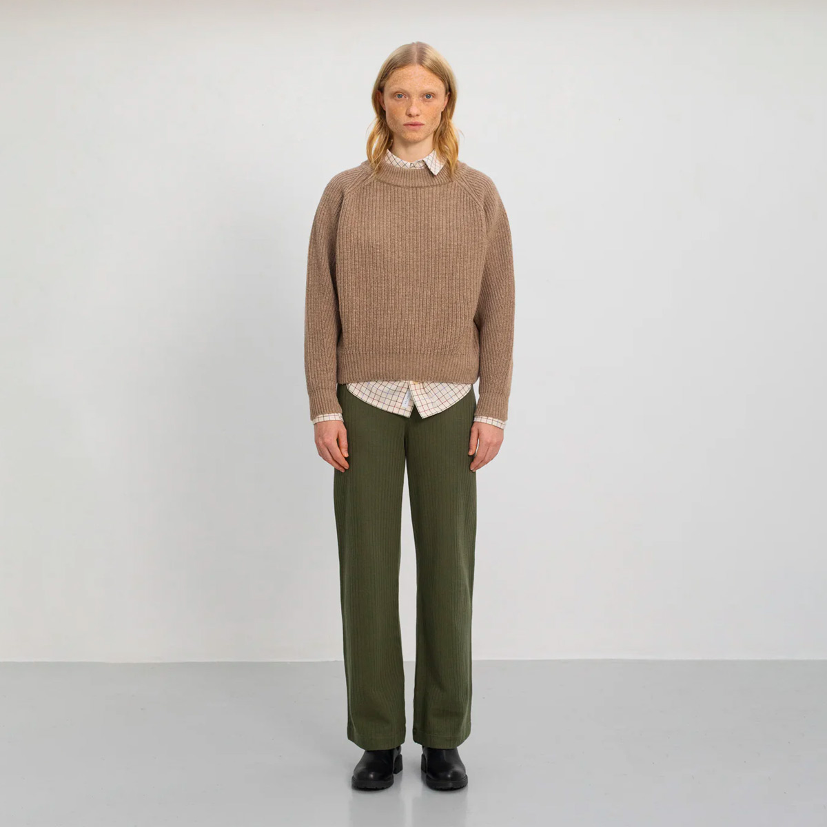 ROTHOLZ Cropped Strickpullover Damen Rotholz_CroppedKnitSweaterWool-Blend-StoneMelange_05