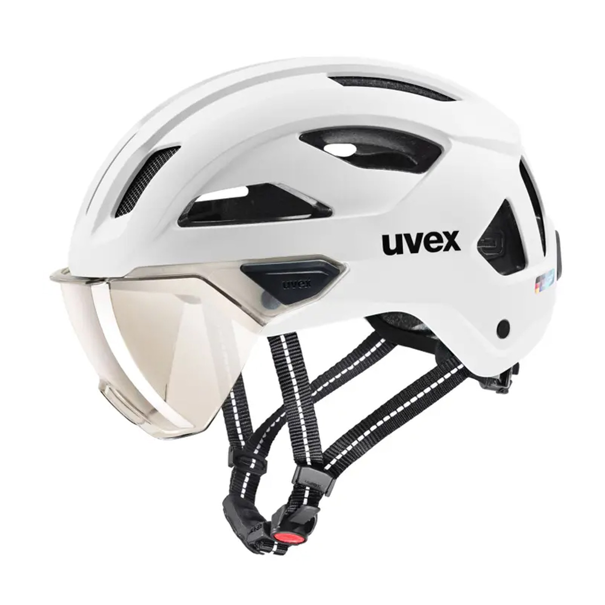 uvex stride visor Helm mit Visier Unisex white matt weiß Freisteller seitlich