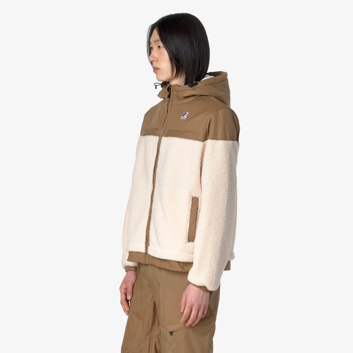 K-Way_Le-Vrai-3.0-Jildaz-Orsetto_Fleece_Windproof-Hoodie_ECRU-BROWN-CORDA_04