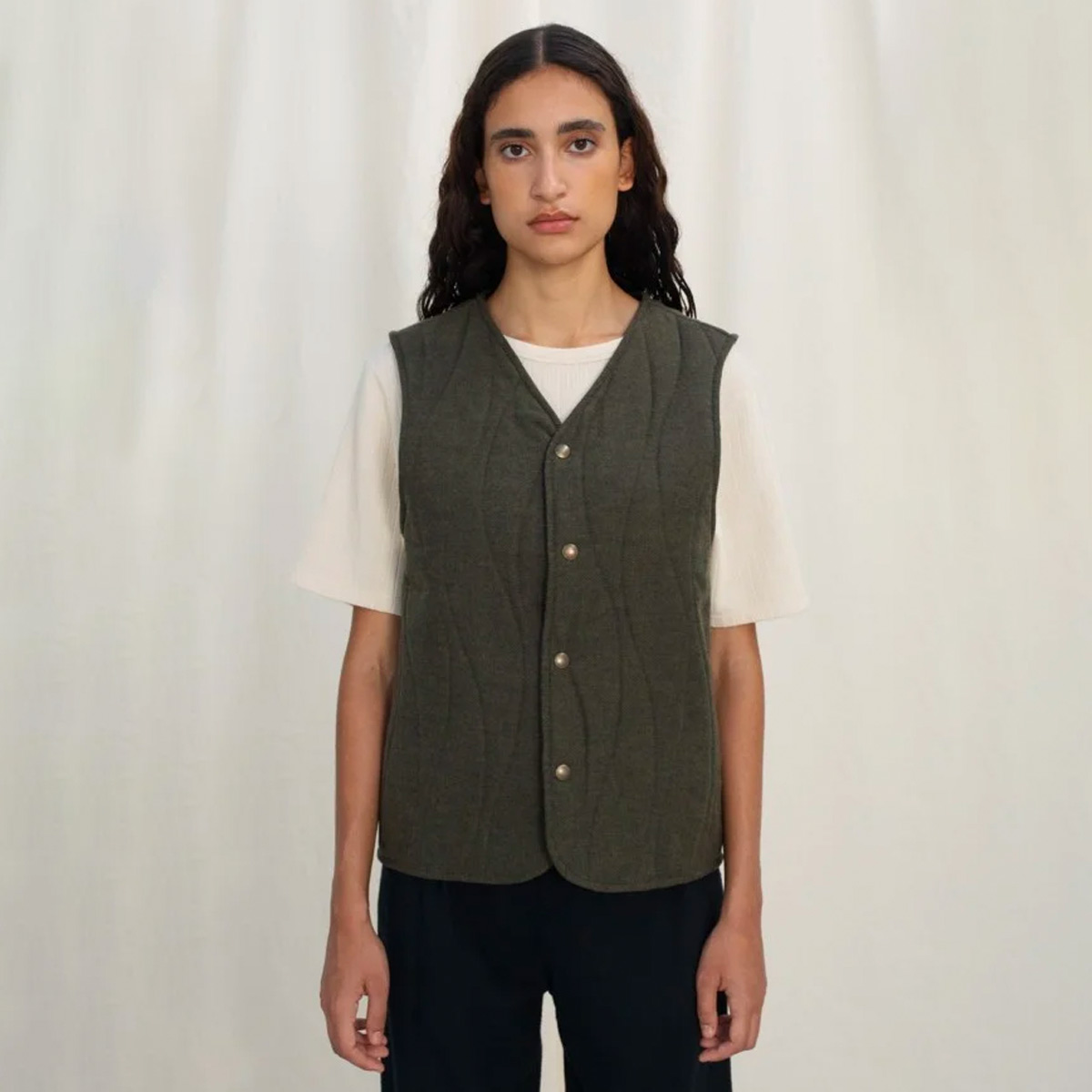ROTHOLZ Flanell Weste Unisex Rotholz_FlannelQuiltVestOrganicCotton-MossGreen_09