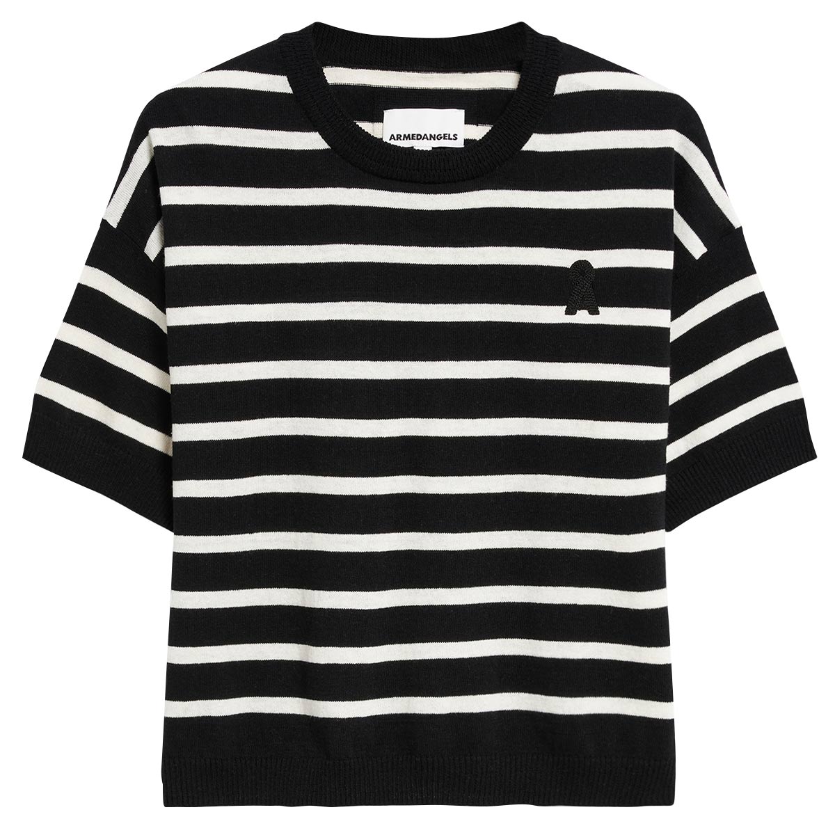 ARMEDANGELS Lillaas Stripes Halbarm Strickpullover Damen Armed-Angels_LILLAAS-STRIPES_Shirt-Women_black-off-white_00