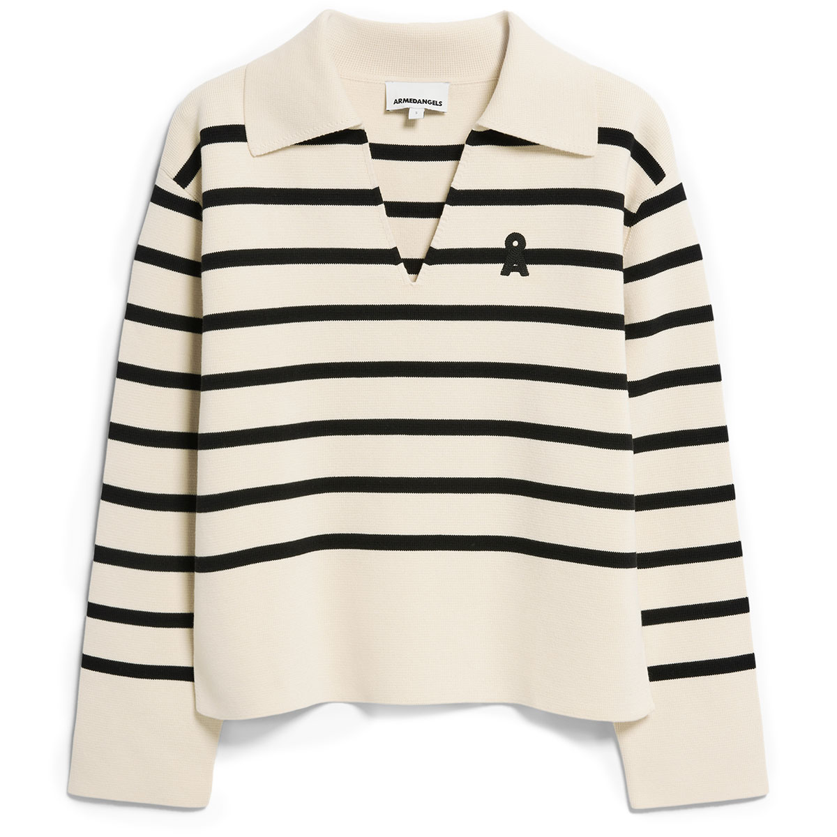 ARMEDANGELS Frejiaas Strickpullover Damen Armedangels_FREJIAAS-STRIPES_oatmilk-black_01, Langarm, Ärmel, Strickwaren, Pullover, Sweatshirt