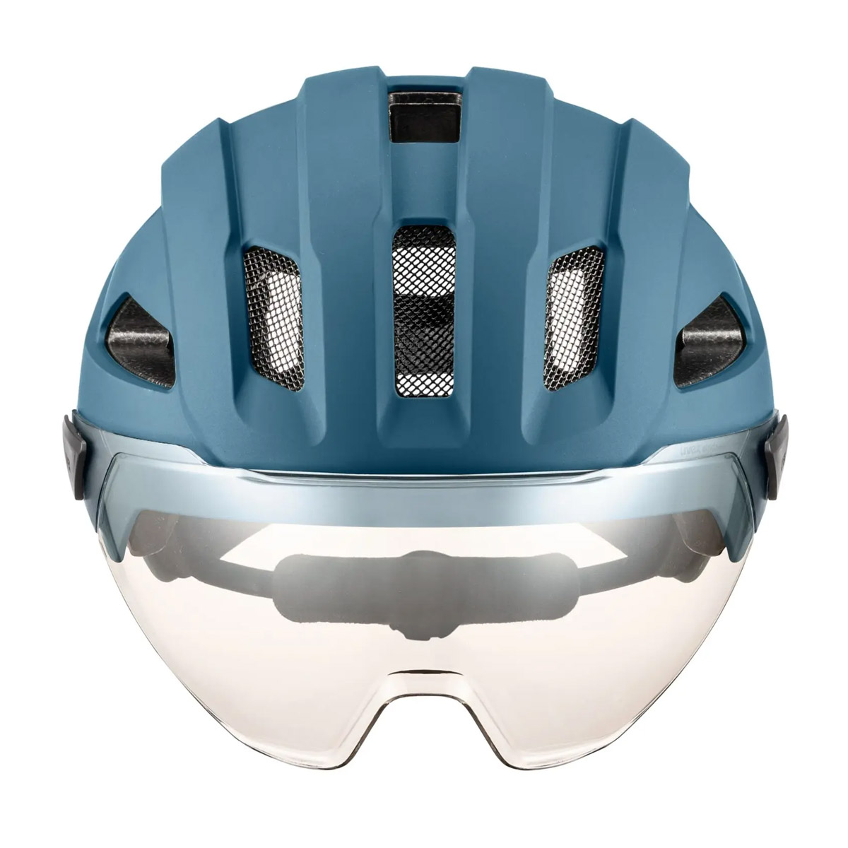 uvex stride visor Helm mit Visier Unisex blue matt blau uvex stride visor Helm mit Visier Unisex blue matt blau frontal Visier unten