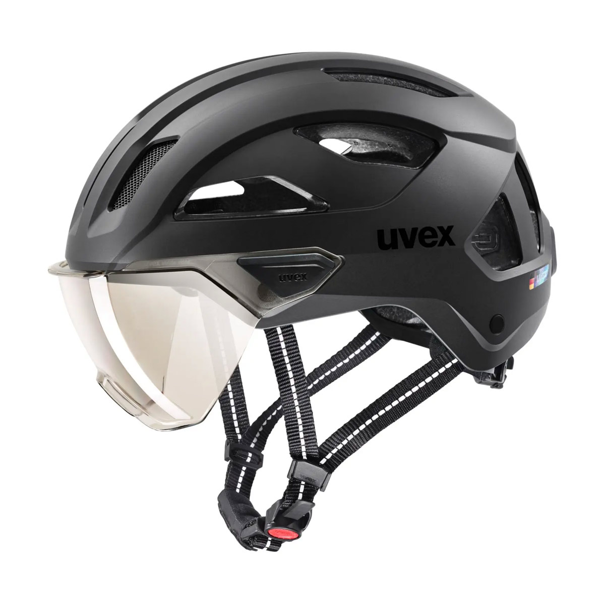 uvex stride visor Helm mit Visier Unisex black matt schwarz Freisteller seitlich