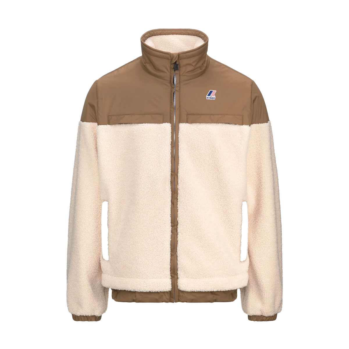 K-WAY Le Vrai 3.0 Jilde Orsetto Fleecejacke Unisex K-Way_Le-Vrai-3-0-Jildaz-Orsetto_Fleece_Windproof-Hoodie_ECRU-BROWN-CORDA_01, Bekleidung, Fleece, Mantel, Jacke, Pullover, Bekleidung, Fleece, Mantel, Jacke, Pullover