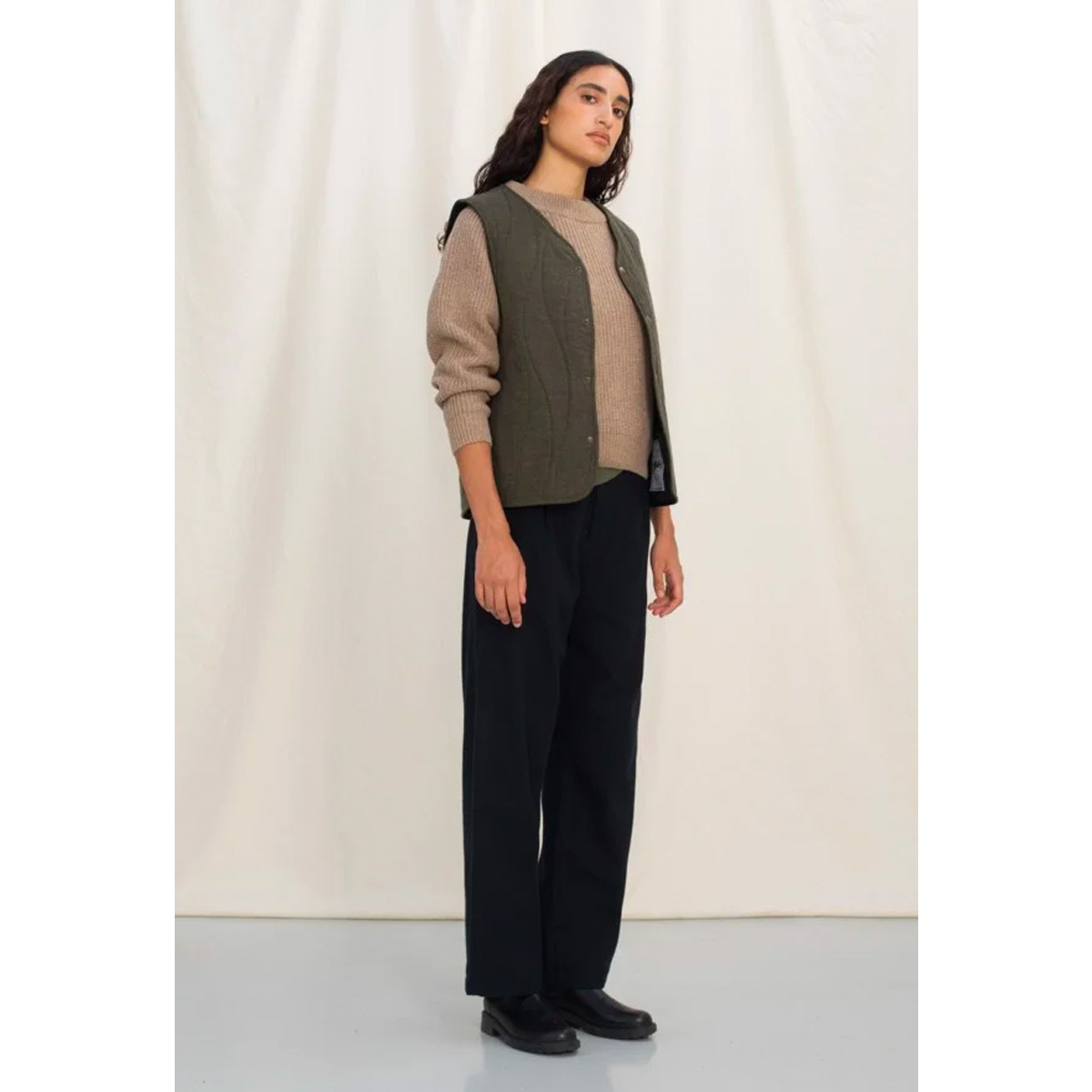 ROTHOLZ Flanell Weste Unisex Rotholz_FlannelQuiltVestOrganicCotton-MossGreen_11