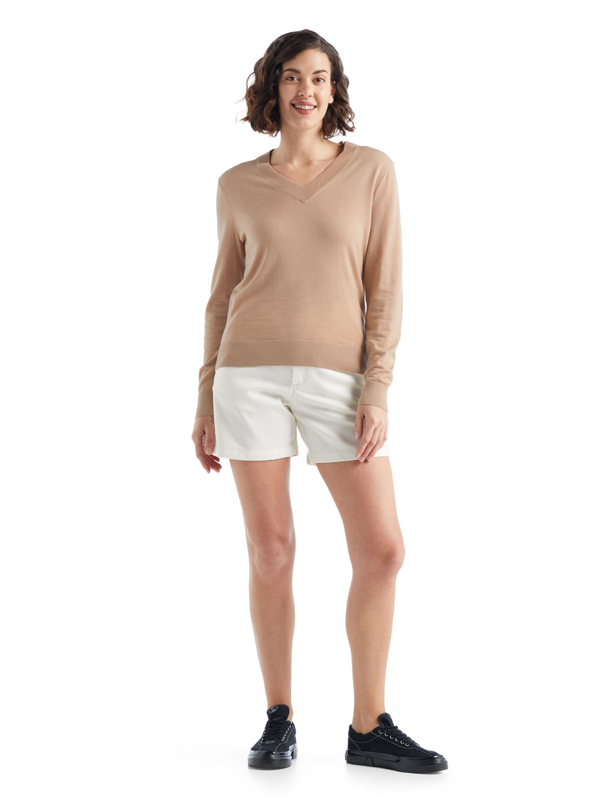 Icebreaker Wilcox LS V Merino Strickpullover Damen Icebreaker-SS22-Women-Wilcox-LS-V-Sweater-PRALINE-0A56DD347_1