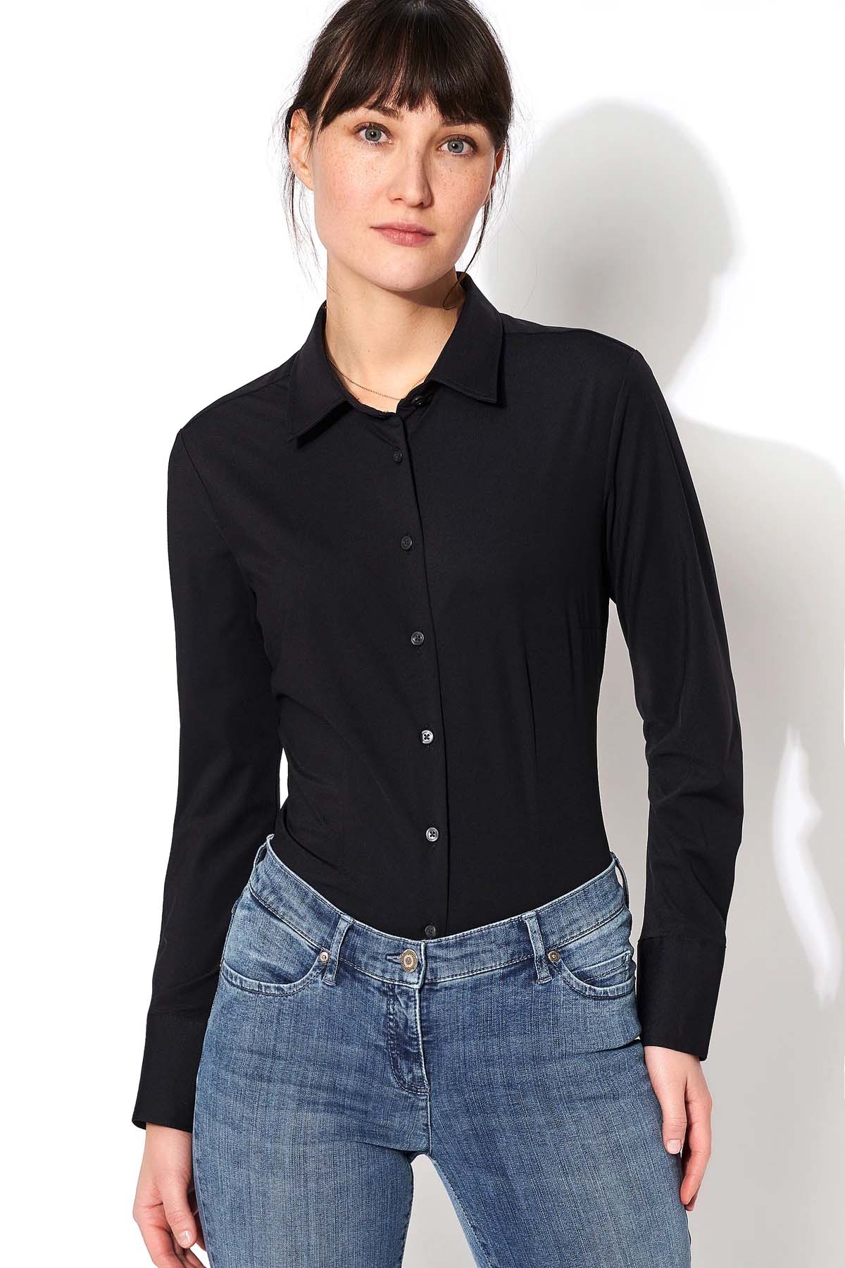 PURE Functional Slim Fit Hemdbluse Damen D21350-91900-001-Pure-Bluse-onbody-vorne, Hemd, Langarm, Ärmel, Bluse, Hosen