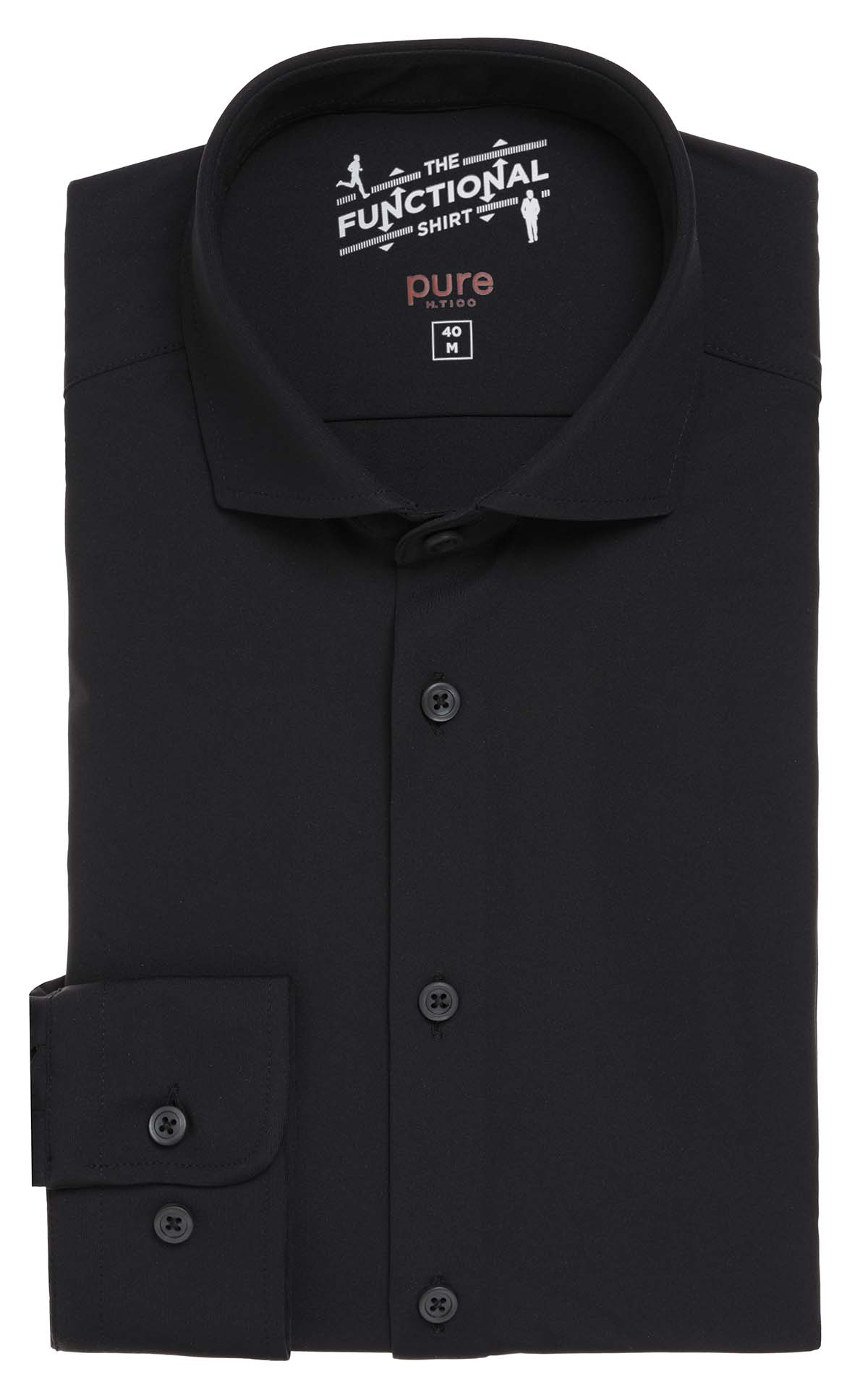 PURE Functional Modern Fit Hemd Herren 3387-21150-001-Pure-Hemd-schwarz-gefaltet