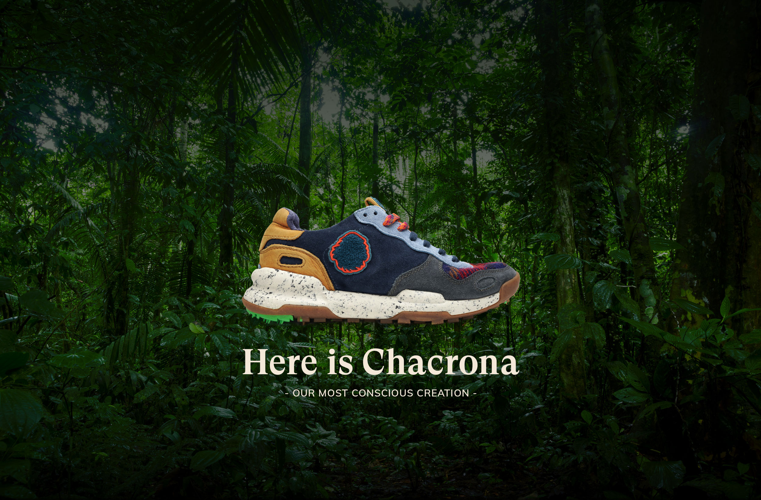 Satorisan Chacrona Suede Sneaker Unisex home_desktop_chacrona_eng_3, Schuh, Sneaker, Bewuchs, Regenwald, Dschungel