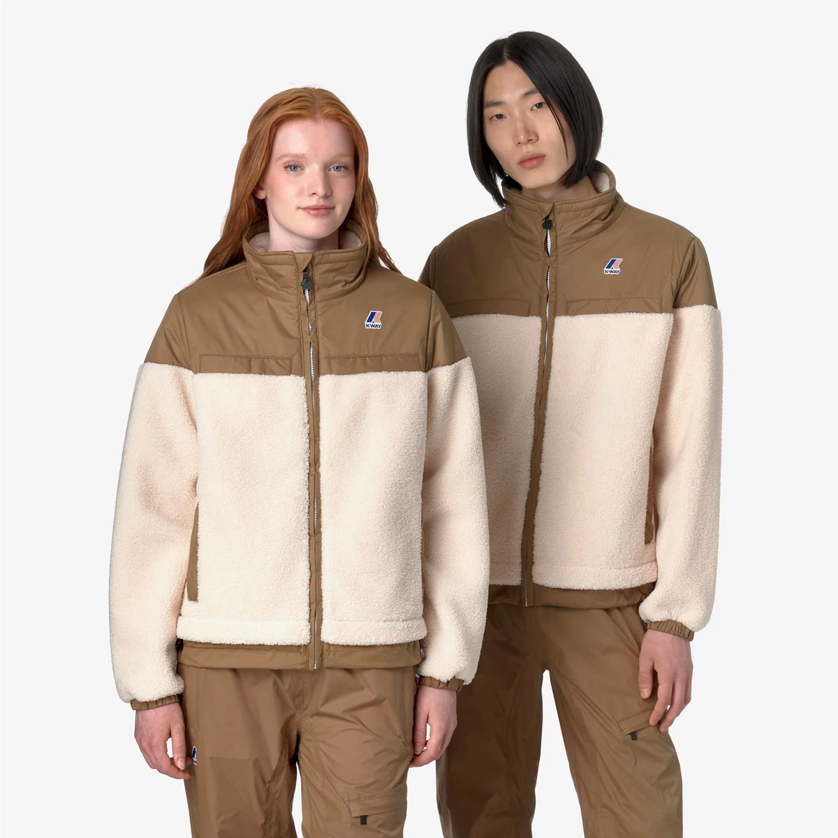 K-WAY Le Vrai 3.0 Jilde Orsetto Fleecejacke Unisex K-Way_Le-Vrai-3-0-Jildaz-Orsetto_Fleece_Windproof-Hoodie_ECRU-BROWN-CORDA_02, Mantel, Jacke, Fleece, Kapuzenpulli, Pullover
