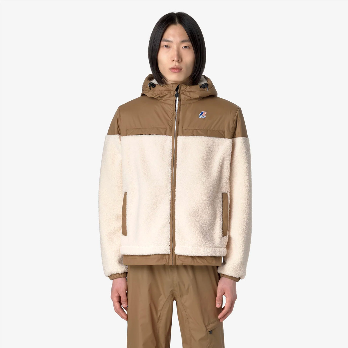 K-Way_Le-Vrai-3.0-Jildaz-Orsetto_Fleece_Windproof-Hoodie_ECRU-BROWN-CORDA_03