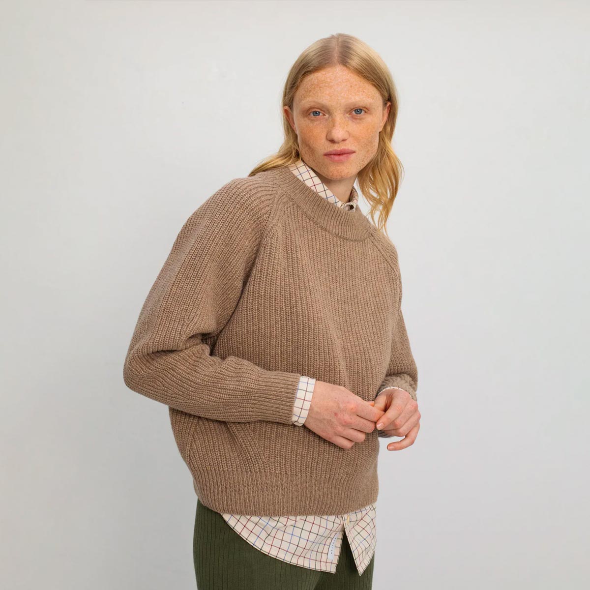 ROTHOLZ Cropped Strickpullover Damen Rotholz_CroppedKnitSweaterWool-Blend-StoneMelange_06